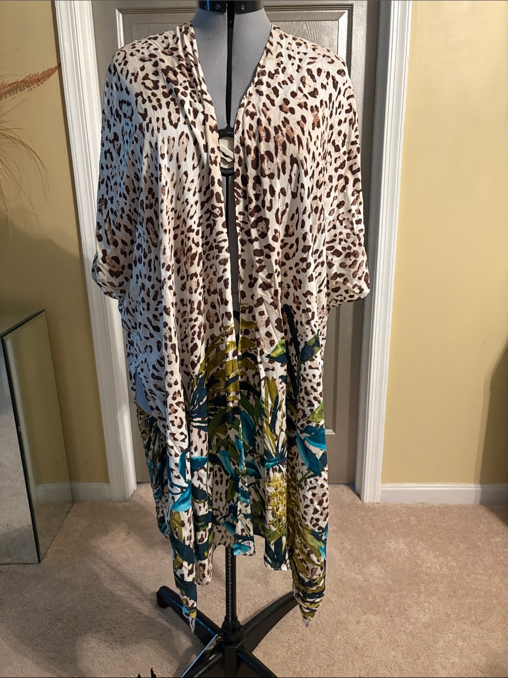 Leopard & Tropical Print Open Front Kimono (New, without tag)